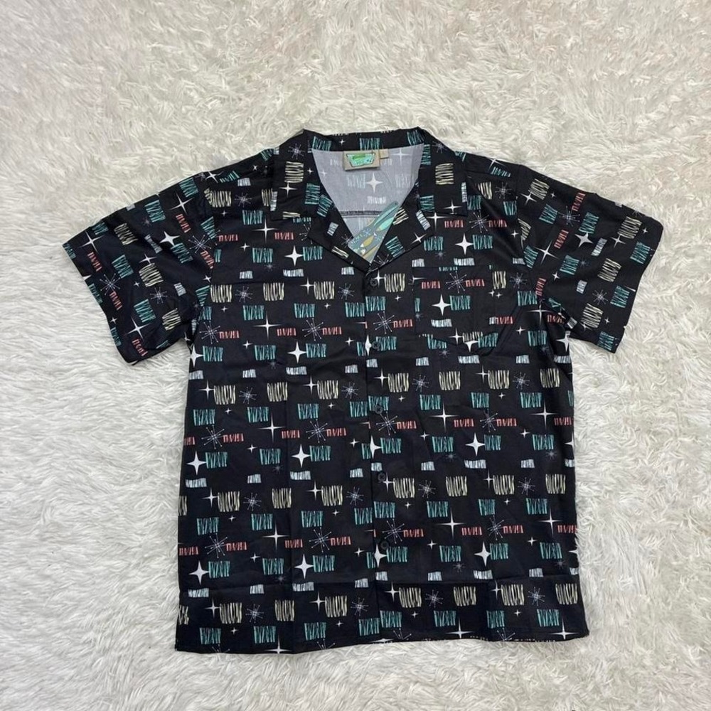 NWT Atomic Tiki Retro 60s Beach Summer black retro style button up shirt